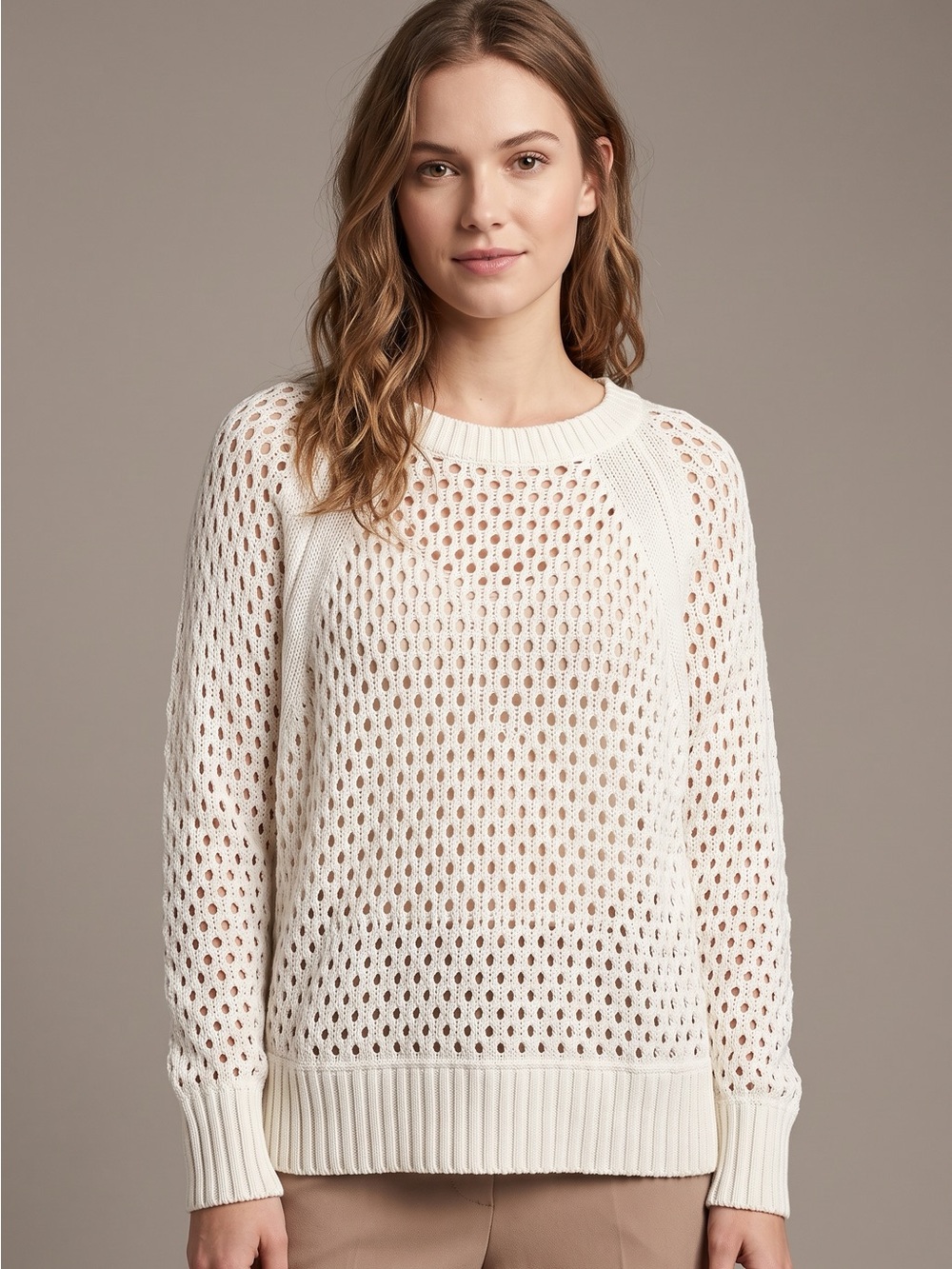 Dynamite Open-Weave Crewneck Sweater - Cream